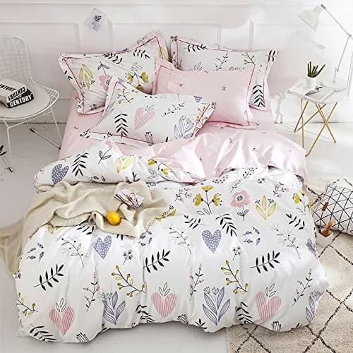 BuLuTu Floral Love Print Girls Duvet Cover Queen | Reversible Cotton Kids Bedding thumbnail 1