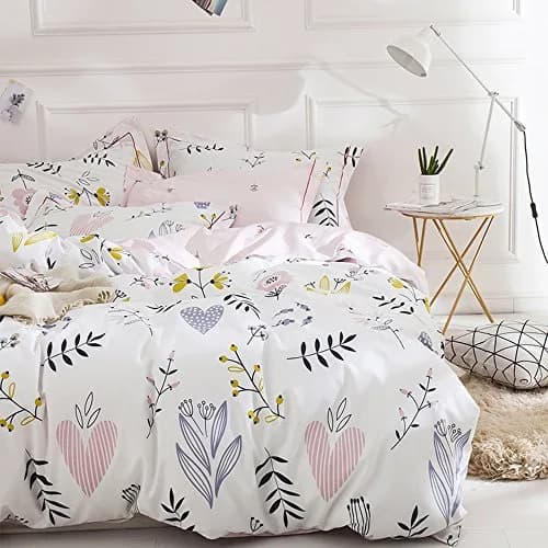 BuLuTu Floral Love Print Girls Duvet Cover Queen | Reversible Cotton Kids Bedding thumbnail 2