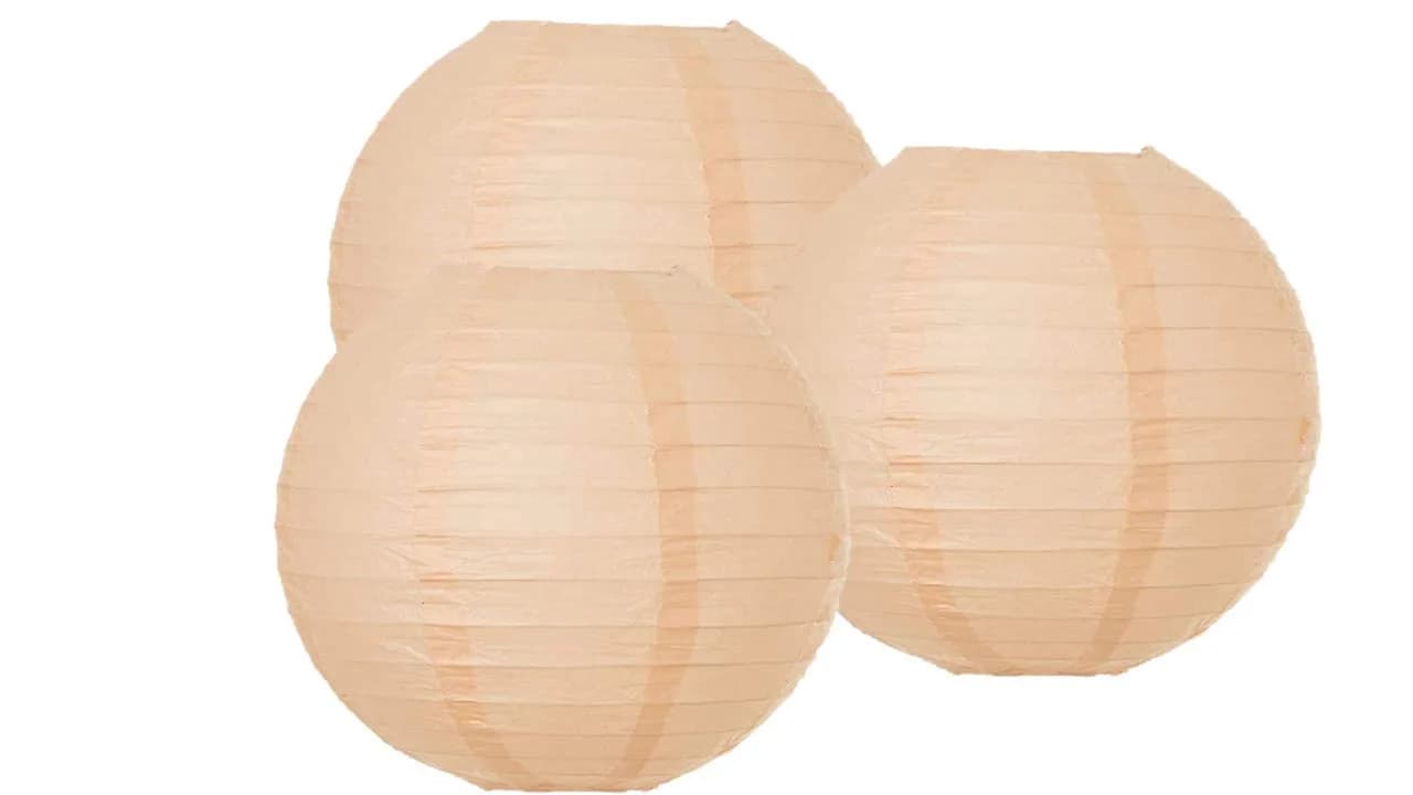 Matissa Paper Lantern Lampshade Party Decoration 25 cm (10") | Pack of 3 Peach Spherical - main product image
