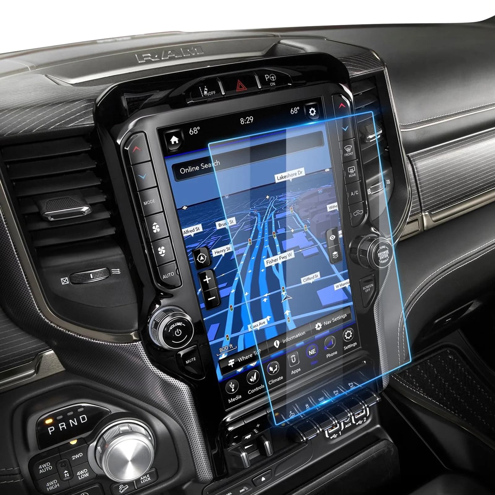 LFOTPP 12-inch Uconnect Screen Protector for Ram 1500/2500/3500 2019-2026 | 9H Tempered Glass for Laramie/Rebel/Limited/TRX - main product image