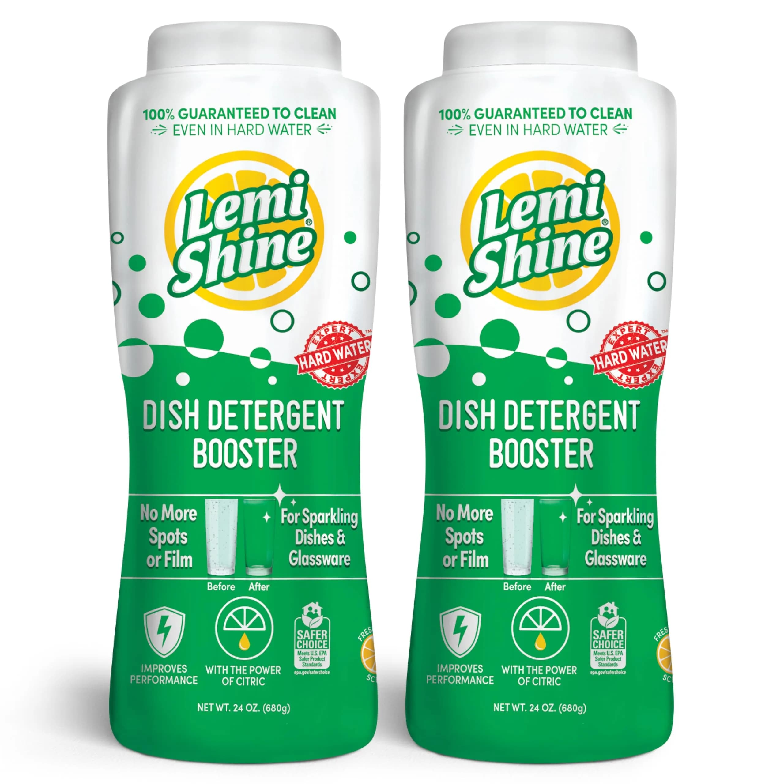 Lemi Shine Natural Dish Detergent Booster - 24 oz (2 Pack) | Hard Water Spot Remover & Cleaner - main product image