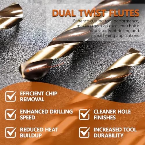 HYMNORQ 10-Piece 3.2mm M35 Cobalt Steel Drill Bit Set for Hard Metals | 135° Split Point, Bronze Finish, 10 pcs thumbnail 4