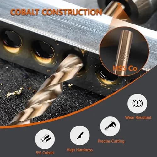 HYMNORQ 10-Piece 3.2mm M35 Cobalt Steel Drill Bit Set for Hard Metals | 135° Split Point, Bronze Finish, 10 pcs thumbnail 3