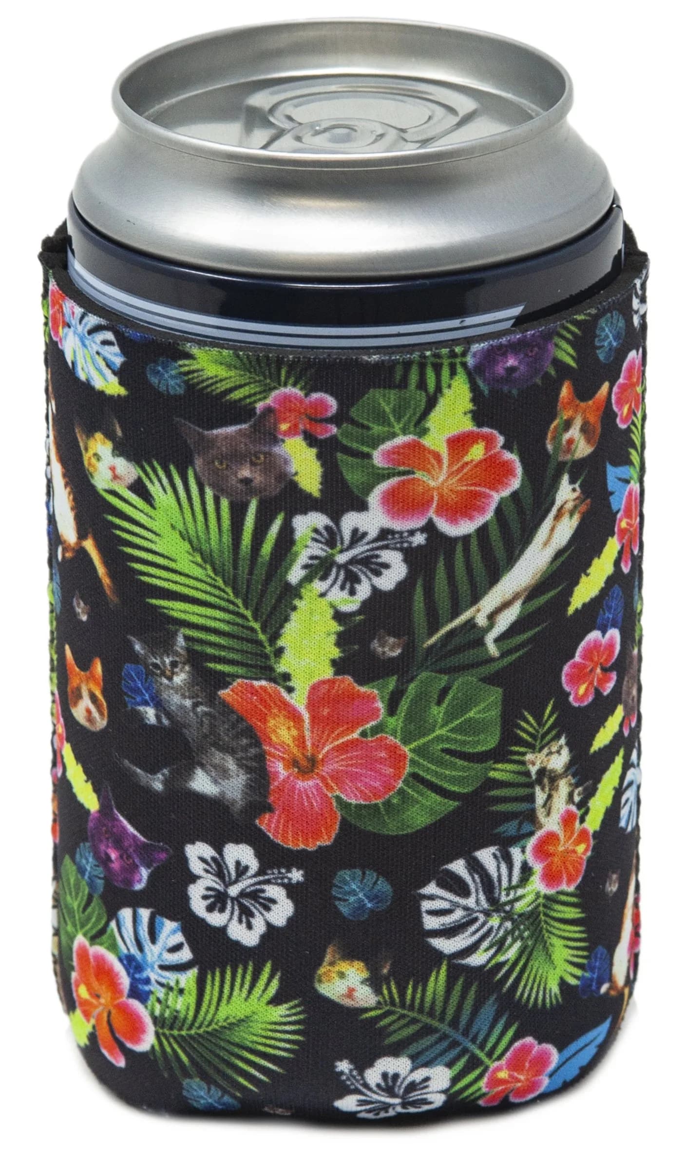 Funny Guy Mugs Hawaiian Cat Collapsible Neoprene Can Coolie | Premium Insulation & Collapsible Design - main product image