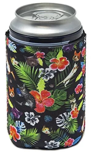 Funny Guy Mugs Hawaiian Cat Collapsible Neoprene Can Coolie | Premium Insulation & Collapsible Design thumbnail 1