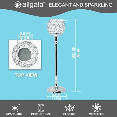 allgala 16 inch Crystal Bowl Tealight Votive Candle Holder Silver | Elegant Centerpiece for Dining Tables & Events thumbnail 2