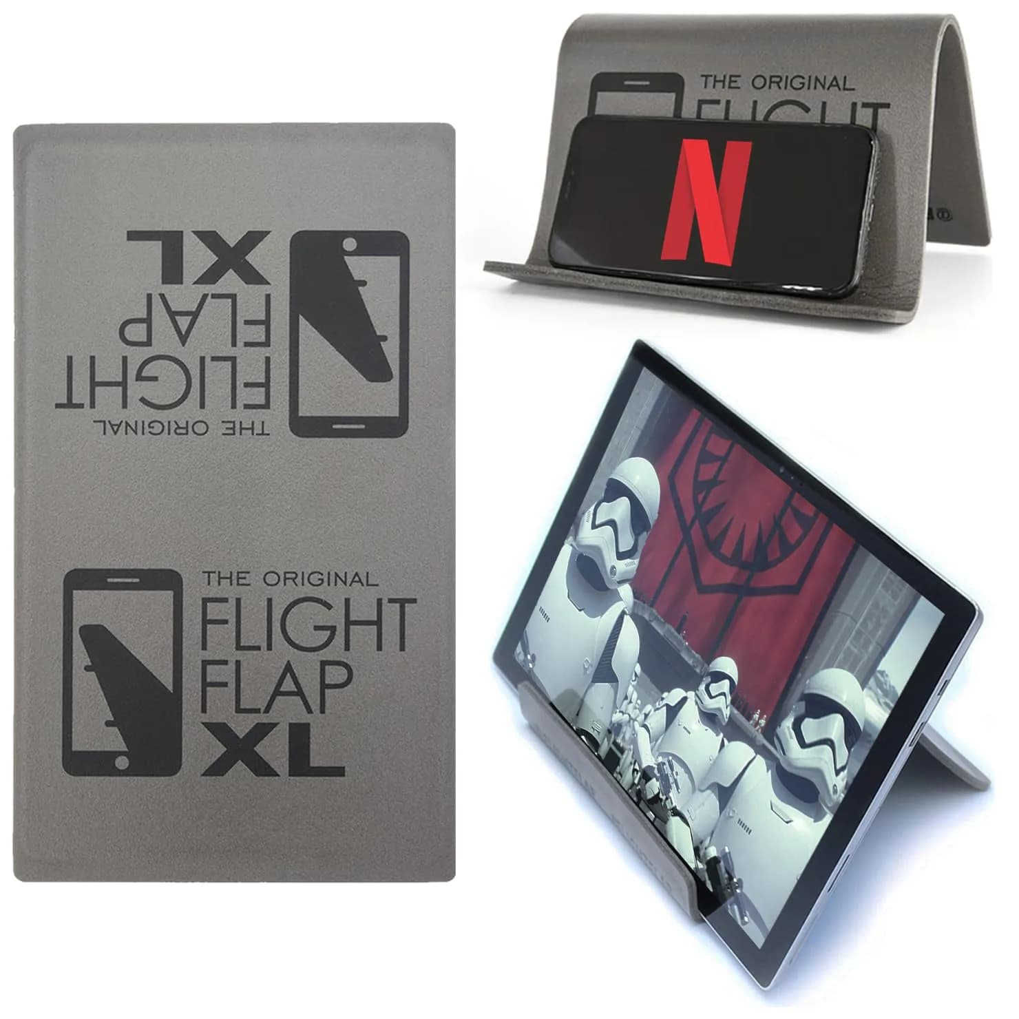 Flight Flap Airplane Tablet Holder, Extra Large, Gray | Flexible Folding Stand for Travel & Desk