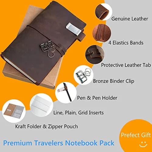 newestor Refillable Leather Journal Travelers Notebook 8.5 x 4.5 in (21.6 x 11.4 cm) | Handcrafted Artistry for Daily Use thumbnail 2