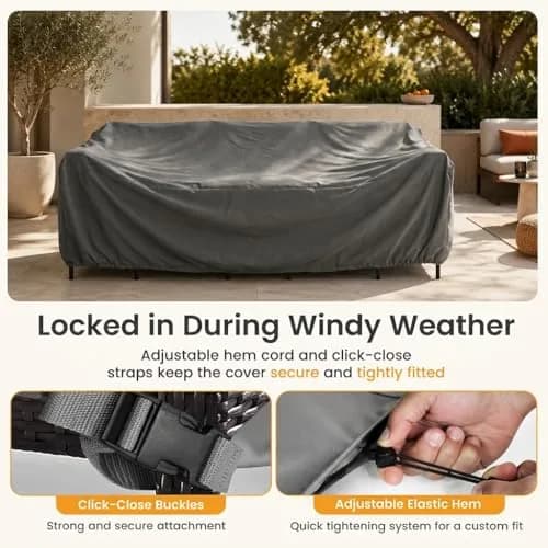 KHOMO GEAR Patio Table and Chair Set Cover - Heavy Duty, Water Resistant 128"L x 82"W x 25"H | All-Weather Outdoor Furniture Cover thumbnail 5