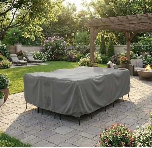 KHOMO GEAR Patio Table and Chair Set Cover - Heavy Duty, Water Resistant 128"L x 82"W x 25"H | All-Weather Outdoor Furniture Cover thumbnail 2