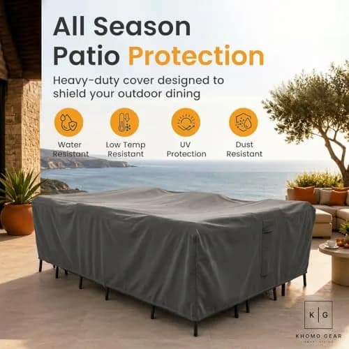 KHOMO GEAR Patio Table and Chair Set Cover - Heavy Duty, Water Resistant 128"L x 82"W x 25"H | All-Weather Outdoor Furniture Cover thumbnail 3