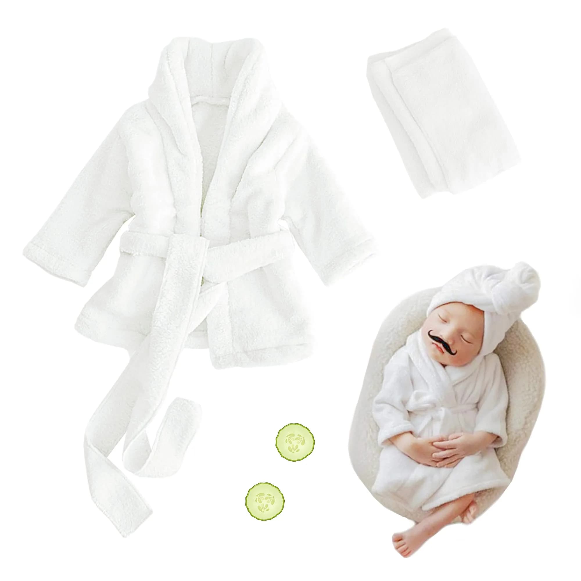 M&G House Newborn Photography Prop Bathrobe Costume Set for 0-6 Months Babies | White