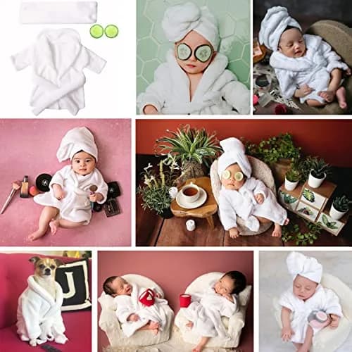 M&G House Newborn Photography Prop Bathrobe Costume Set for 0-6 Months Babies | White thumbnail 7