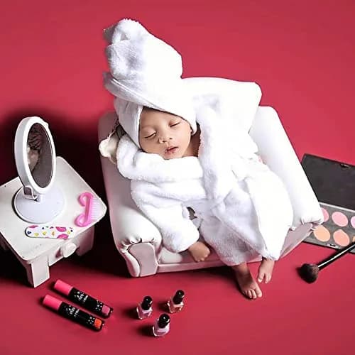 M&G House Newborn Photography Prop Bathrobe Costume Set for 0-6 Months Babies | White thumbnail 2