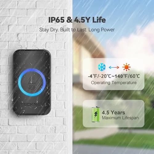 TECKNET WA878 Wireless Doorbell Kit 300m Range | Easy Setup Plug-in Chime with LED Flash thumbnail 4