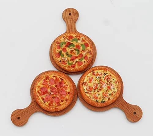 ThaiHonest Mixed 3 Assorted Pizza Dollhouse Miniature on Wooden Tray | Realistic 1/6 Scale Food Decor for Ages 14+ thumbnail 4