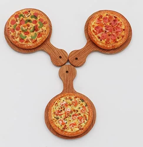ThaiHonest Mixed 3 Assorted Pizza Dollhouse Miniature on Wooden Tray | Realistic 1/6 Scale Food Decor for Ages 14+ thumbnail 2