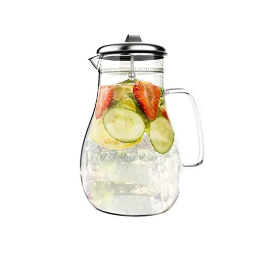Classic Cuisine Glass Pitcher 1.89 L (64 oz) with Stainless Steel Filter Lid | Heat Resistant Borosilicate Glass Carafe thumbnail 1