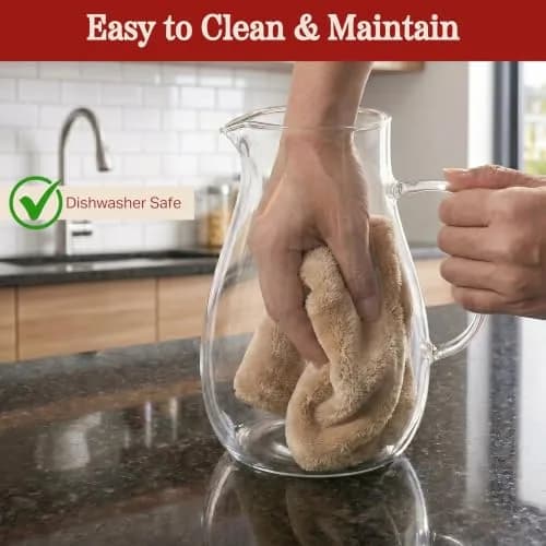 Classic Cuisine Glass Pitcher 1.89 L (64 oz) with Stainless Steel Filter Lid | Heat Resistant Borosilicate Glass Carafe thumbnail 7