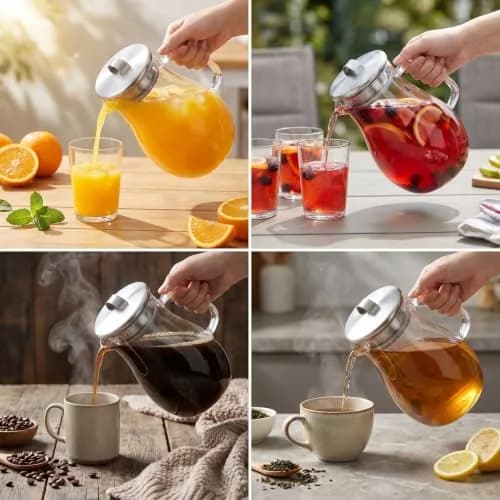 Classic Cuisine Glass Pitcher 1.89 L (64 oz) with Stainless Steel Filter Lid | Heat Resistant Borosilicate Glass Carafe thumbnail 8