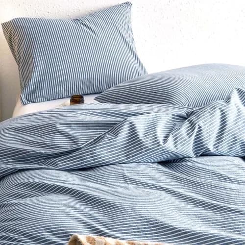 Wake In Cloud Striped Cotton Duvet Cover Set, Denim Blue, King | Classic Farmhouse Style with Corner Ties & Zipper Closure thumbnail 1