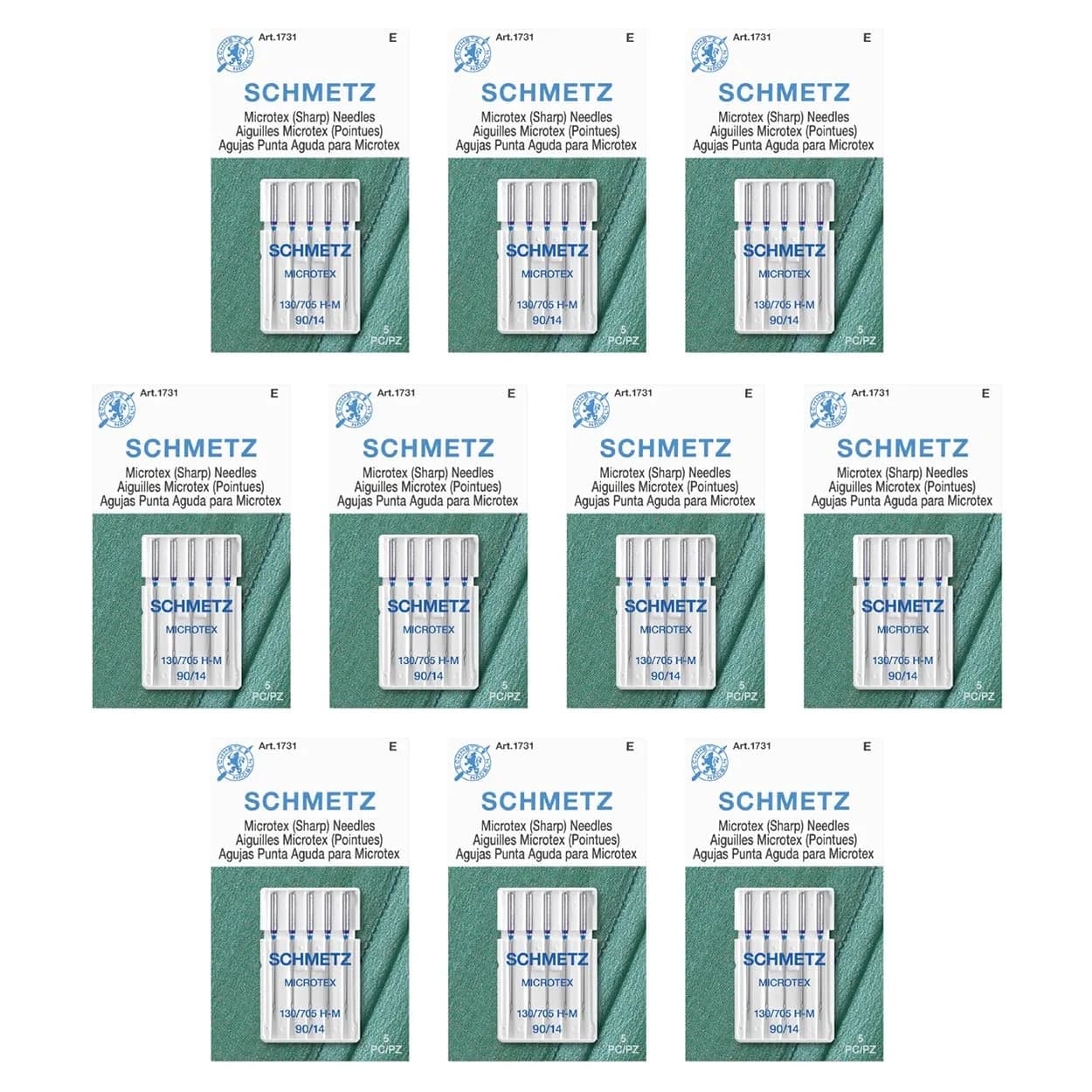 SCHMETZ Microtex Sharp Sewing Machine Needles 90/14 (100-Pack) | Precision Quilting & Topstitching — 10 Cards (50 Needles)