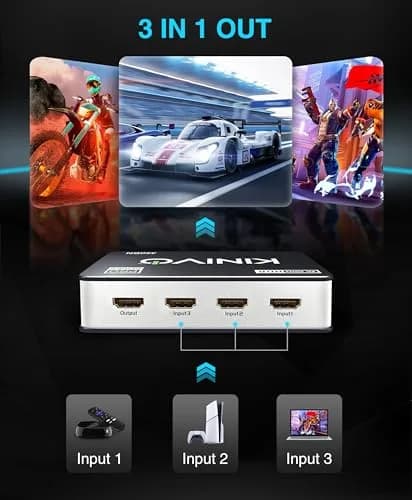 Kinivo HDMI Switch 3 in 1 Out 4K 60Hz | Supports HDR, HDCP 2.2 & Dolby Vision (70-120c) thumbnail 3
