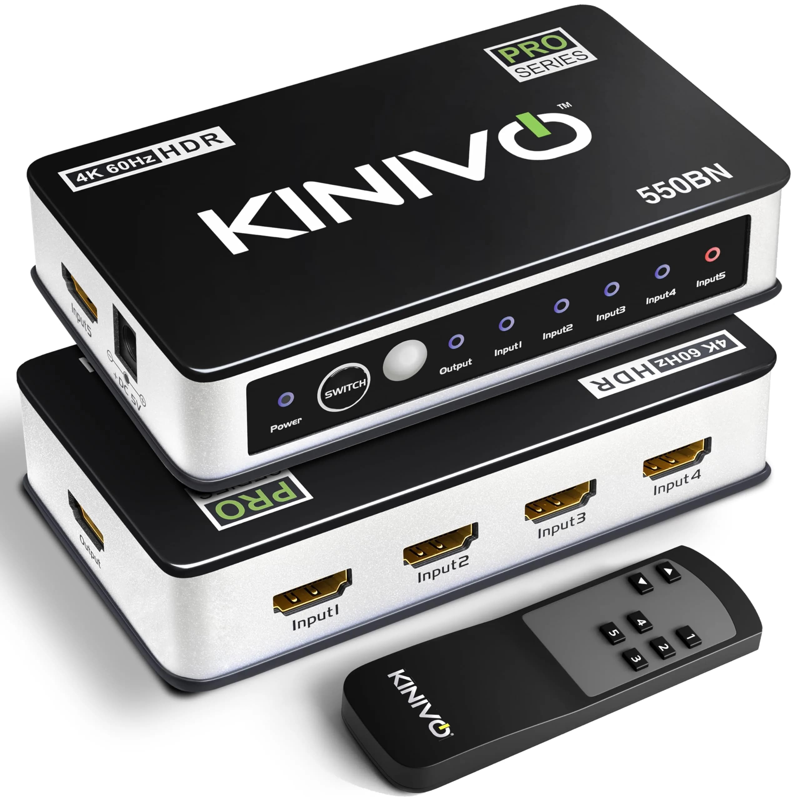 Kinivo HDMI Switch 5 in 1 Out 4K 60Hz | Supports HDR, Dolby Vision, VRR, IR Remote