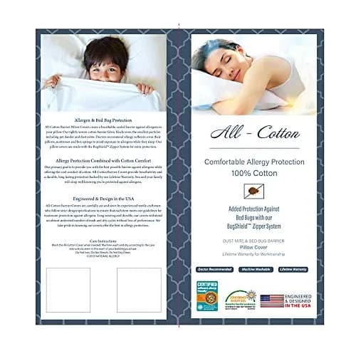 National Allergy Premium 100% Cotton Zippered Pillow Protector - Standard Size - White | Hypoallergenic & Breathable thumbnail 6