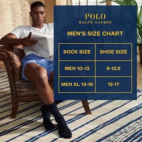 POLO RALPH LAUREN Men's Super Soft Ribbed Dress Crew Socks, 3 Pairs | Ultrasoft Polyester Blend, Reinforced Heel & Toe, Odor-Resistant, Crew Length, Black thumbnail 6