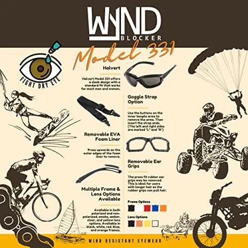 WYND Blocker Halvert Motorcycle Sunglasses Riding Glasses, Black/Smoke | UV400 Protection, Removable Foam Liner & Goggle Strap thumbnail 4