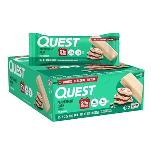 Quest Nutrition Peppermint Bark Protein Bar 12 Count | 21g Protein, 1g Sugar, 4g Net Carbs thumbnail 1