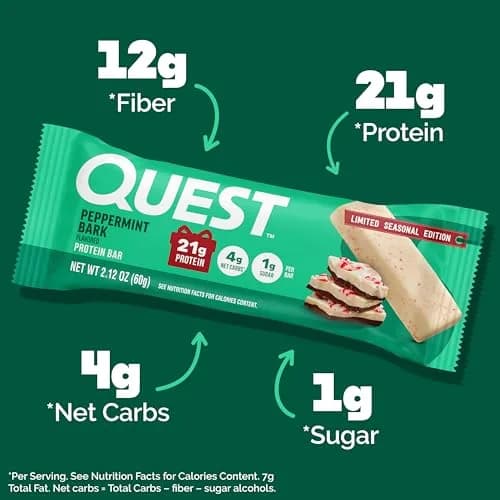 Quest Nutrition Peppermint Bark Protein Bar 12 Count | 21g Protein, 1g Sugar, 4g Net Carbs thumbnail 2