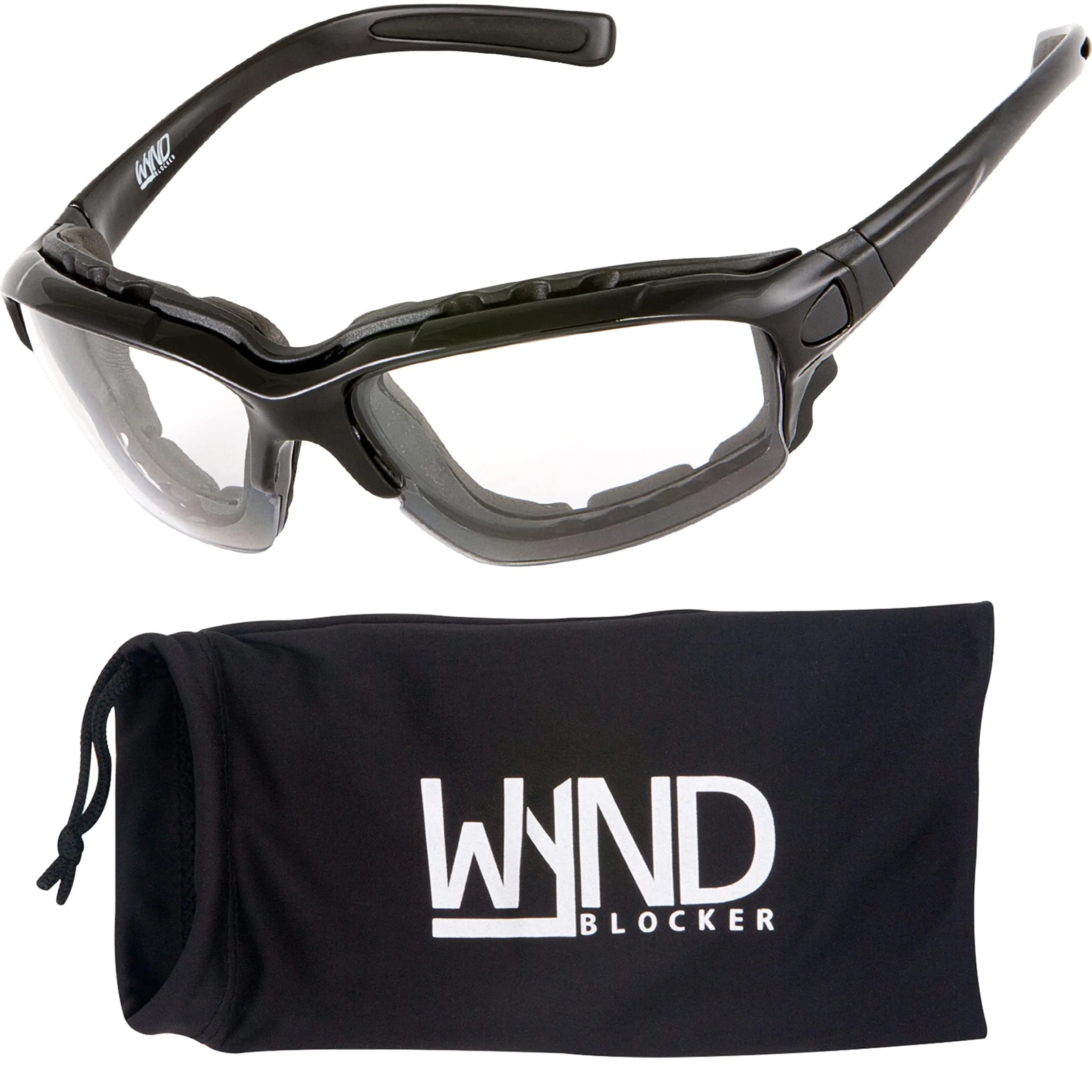 WYND Blocker Halvert Motorcycle Sunglasses Riding Glasses, Black/Smoke | UV400 Protection, Removable Foam Liner & Goggle Strap — Black | Clear