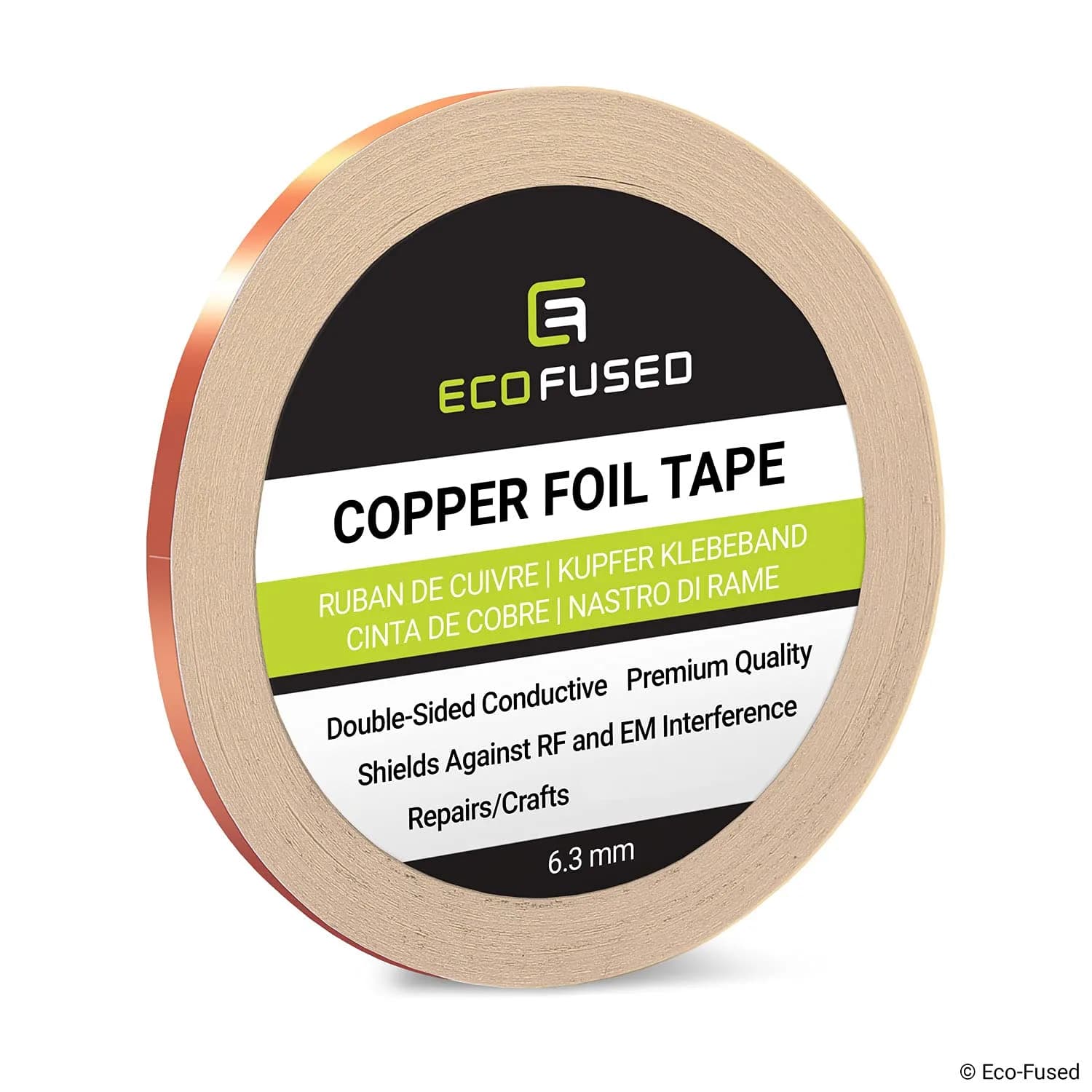 Eco-Fused Double-Sided Conductive Copper Foil Tape 12.7mm x 20m | EMI/RF Shielding, Paper Circuits, Arts & Crafts — Copper / 1 Roll: .25" X 21.8 Yards