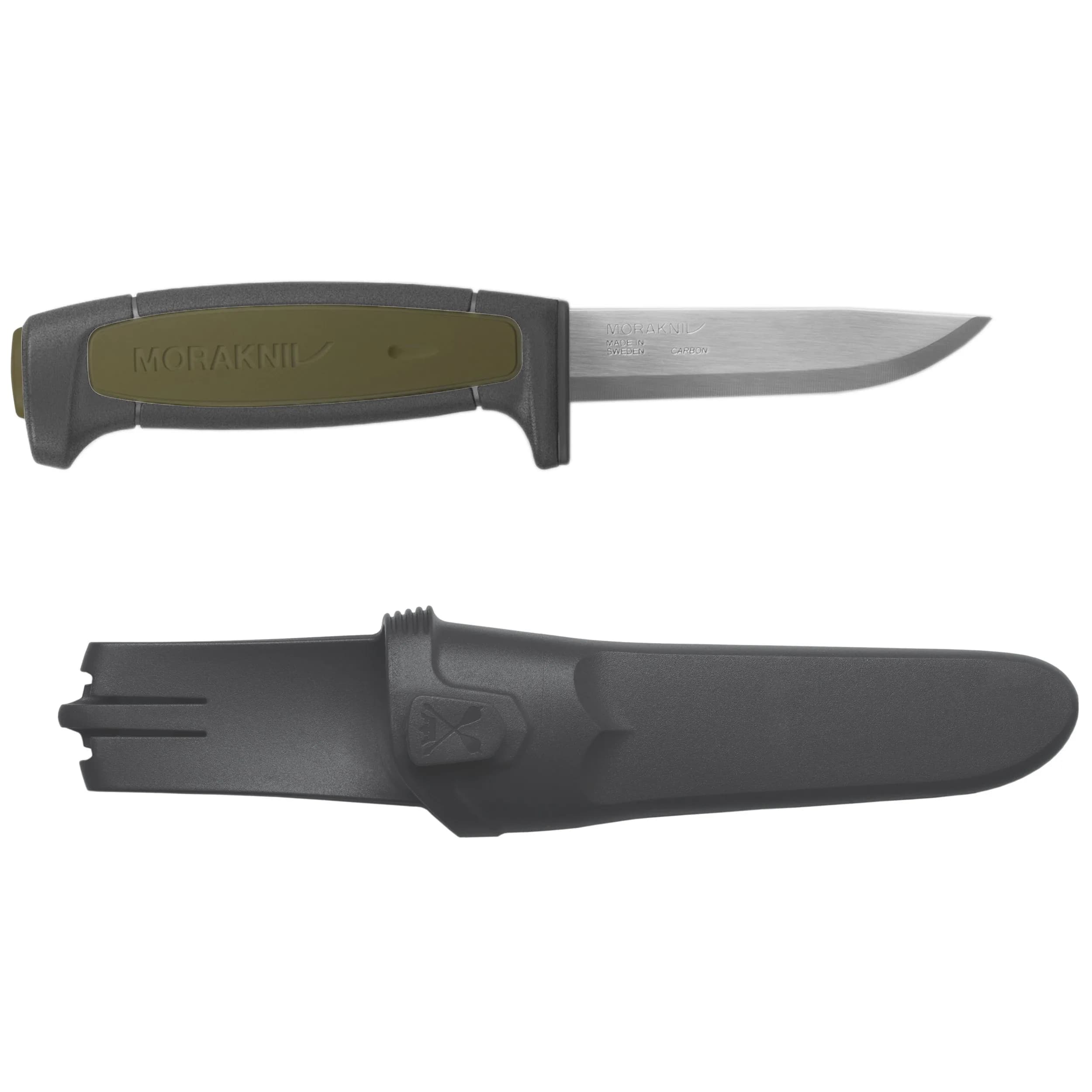 Morakniv Basic 511 Fixed-Blade Knife - Black/Green Handle, 9.1 cm High Carbon Steel Blade