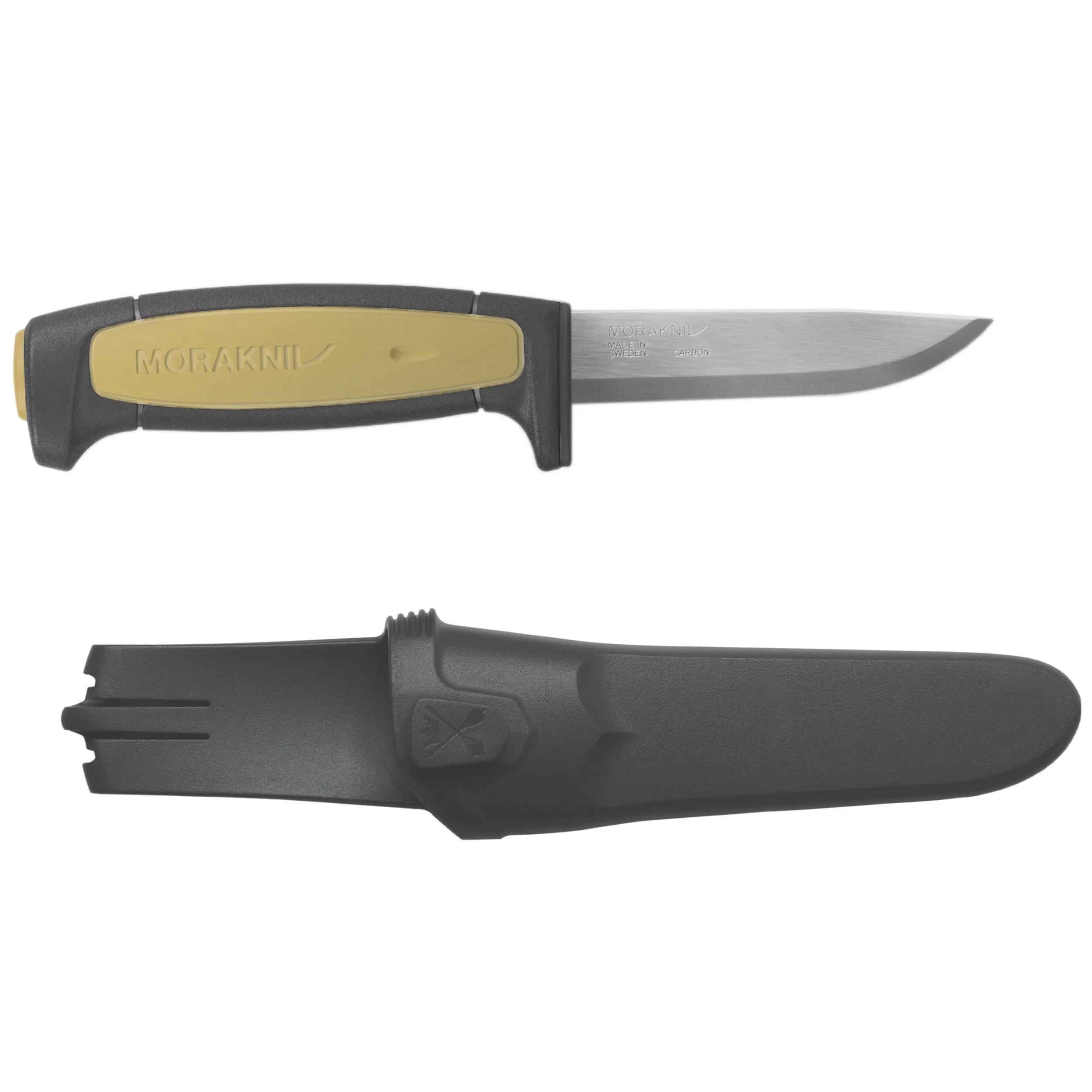 Morakniv Basic 511 Fixed-Blade Knife - Black/Tan Handle, 9.1 cm High Carbon Steel Blade