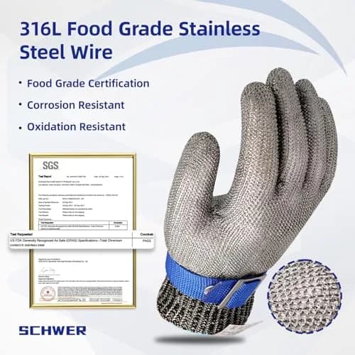 Schwer SlicePro ANSI A9 Cut Resistant Gloves, Small (1-Pack) | Food Grade Steel Wire Hand Protection thumbnail 3
