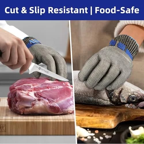 Schwer SlicePro ANSI A9 Cut Resistant Gloves, Medium (1-Pack) | Food Grade, 316L Stainless Steel Wire thumbnail 4