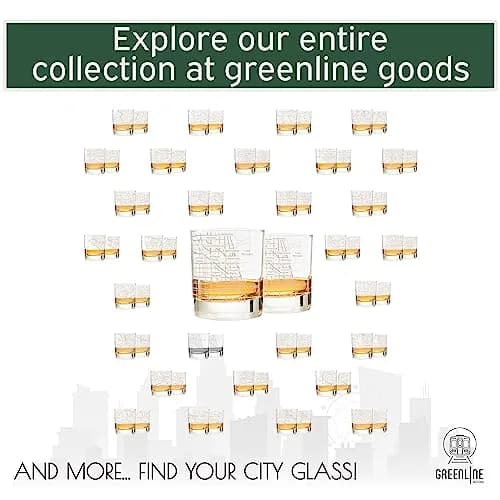 Greenline Goods Chicago Map Etched Whiskey Glass Set of 2 | 296ml (10 Fl Oz) Old Fashioned Rocks Glasses thumbnail 6