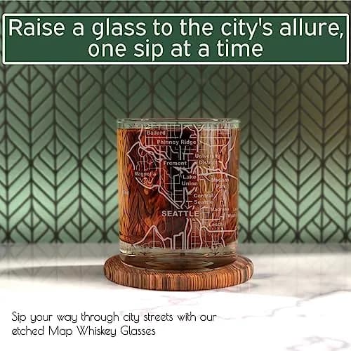 Greenline Goods Seattle Map Etched Whiskey Glasses - 355ml (12 Oz) Set of 2 | Heavy Base Old Fashioned Rocks Tumblers thumbnail 2