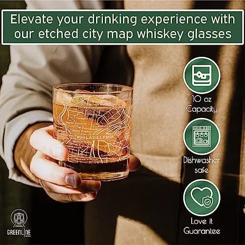 Greenline Goods Whiskey Glasses - 10 Oz Tumbler Gift Set for Philadelphia lovers | Etched with Philadelphia Map thumbnail 5