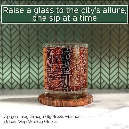 Greenline Goods Whiskey Glasses - 10 Oz Tumbler Gift Set for Philadelphia lovers | Etched with Philadelphia Map thumbnail 2