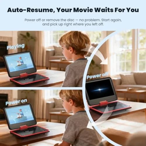 ieGeek 11.5" Portable DVD Player, 9.5" HD Screen, Red | 5-Hour Battery Life, USB/SD Playback, TV Sync thumbnail 7