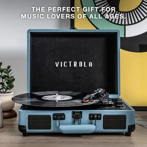 Victrola Journey Bluetooth Suitcase Record Player Gray | 3-Speed Belt Drive with Built-in Speakers & Bluetooth thumbnail 8