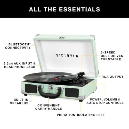 Victrola Journey Bluetooth Suitcase Record Player Gray | 3-Speed Belt Drive with Built-in Speakers & Bluetooth thumbnail 2