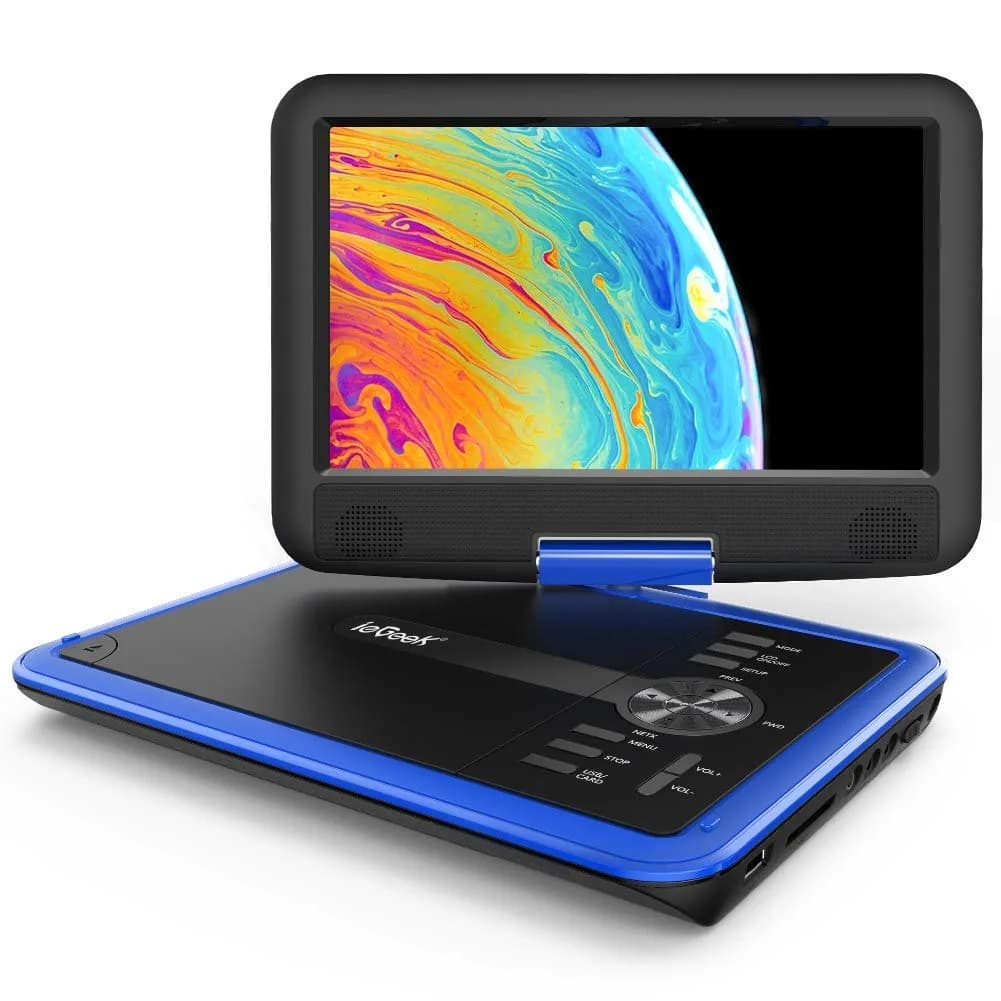 ieGeek 11.5" Portable DVD Player, 9.5" HD Screen, Purple | 5-Hour Battery, USB/SD Playback, TV Sync — Blue