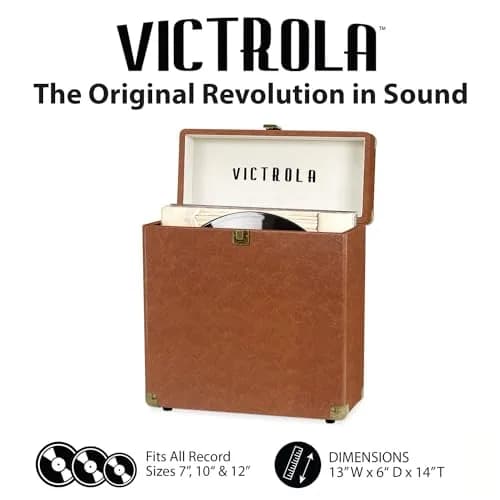 Victrola Collector Vinyl Record Storage Case Holds 30+ LPs Brown | Dust & Scratch Free Portable Design thumbnail 2