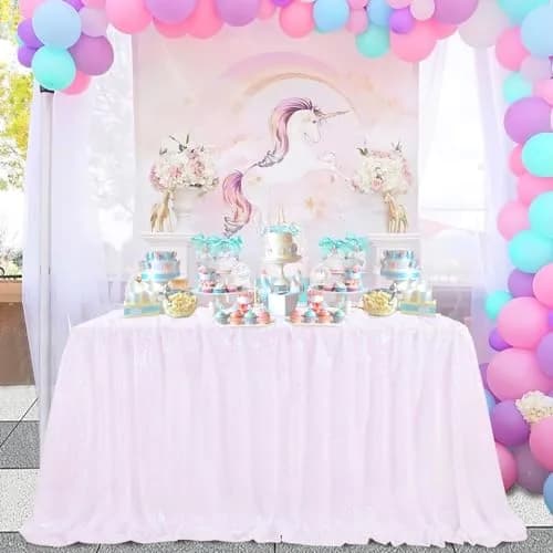SoarDream Iridescent White Sequin Tablecloth 60"x102" Wedding Table Cloth | Elegant Sparkly Decor thumbnail 1