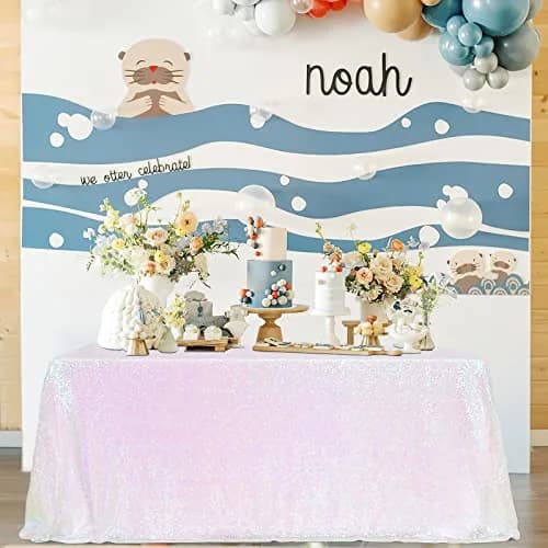 SoarDream Iridescent White Sequin Tablecloth 60"x102" Wedding Table Cloth | Elegant Sparkly Decor thumbnail 7